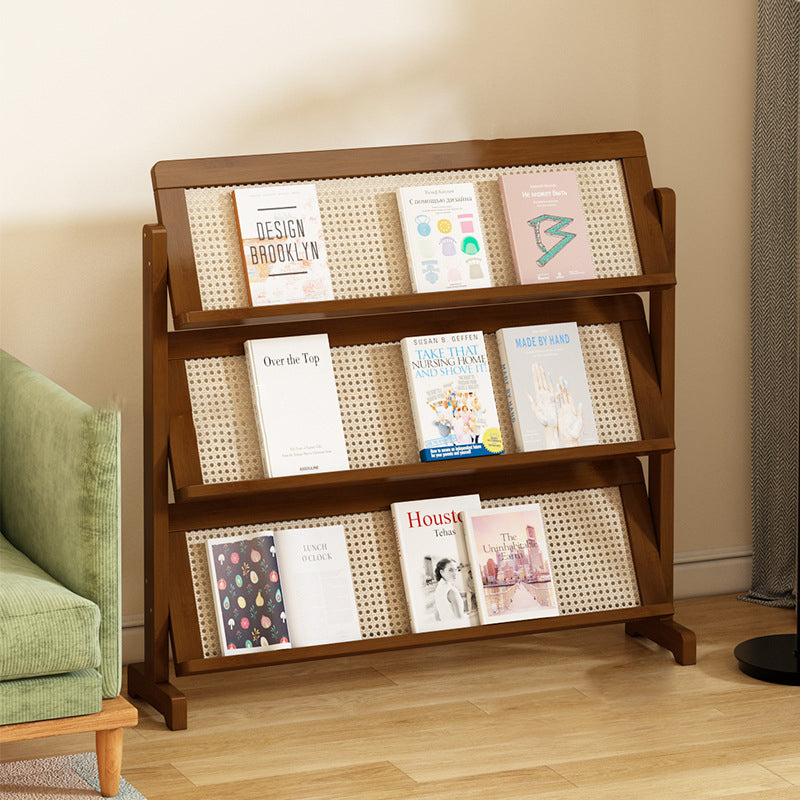 Contemporary Simplicity Square Oblique Bamboo Synthetic Rattan Weaving Bookshelf 3 - Tier For Living Room