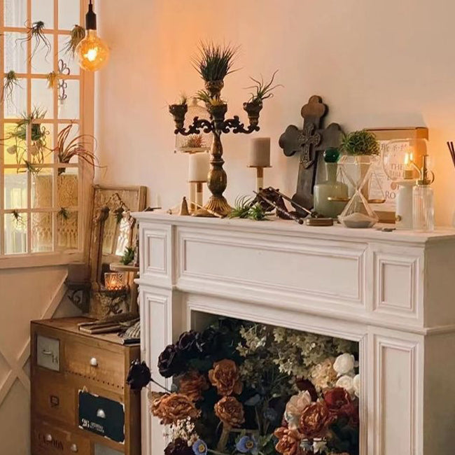 Traditional Vintage Square Artificial Wood Panel Veneer Mantel For Living Room