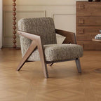 Traditional French Rectangular Cotton-Linen Fabric Solid Wood Accent Chair Backrest Armrest For Living Room
