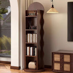 Contemporary Scandinavian Wavy Medium-Density Fiberboard Glass Full-Length Mirror Bookshelf 5-Tier For Bedroom