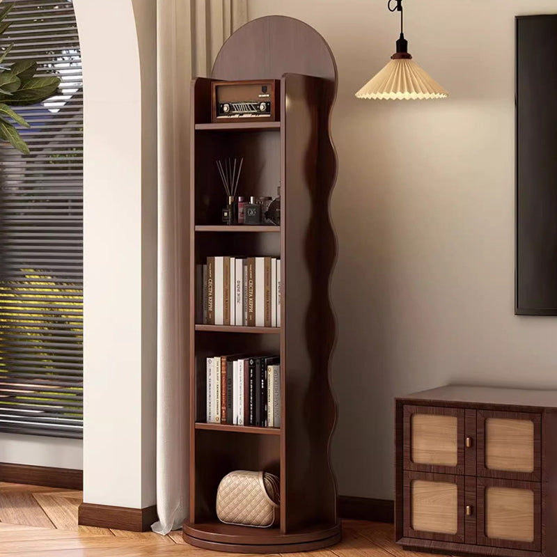 Contemporary Scandinavian Wavy Medium-Density Fiberboard Glass Full-Length Mirror Bookshelf 5-Tier For Bedroom