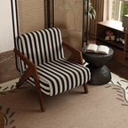 Traditional French Rectangular Cotton-Linen Fabric Solid Wood Accent Chair Backrest Armrest For Living Room