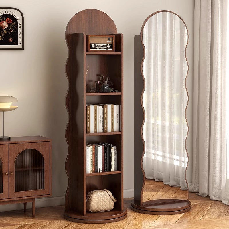 Contemporary Scandinavian Wavy Medium-Density Fiberboard Glass Full-Length Mirror Bookshelf 5-Tier For Bedroom