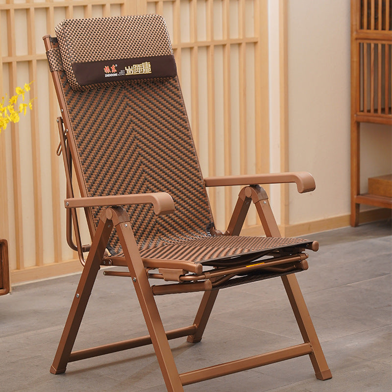 Tumbona reclinable rectangular tradicional de granja, de PE trenzado con estructura de acero, reposabrazos y respaldo para sala de estar