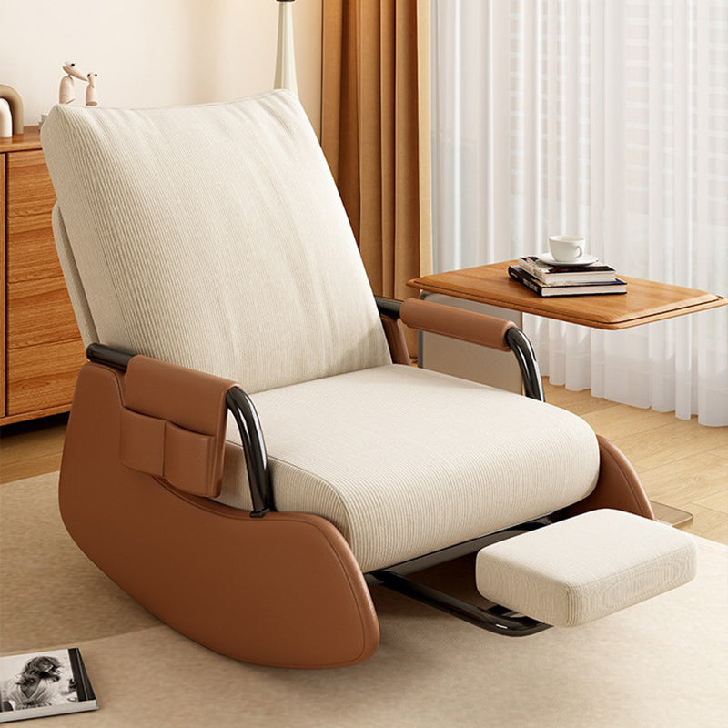 Sofá reclinable cuadrado moderno minimalista con respaldo y reposapiés plegables — pana y acolchado de algodón y esponja, tapizado de piel sintética, estructura de madera y acero al carbono para dormitorio