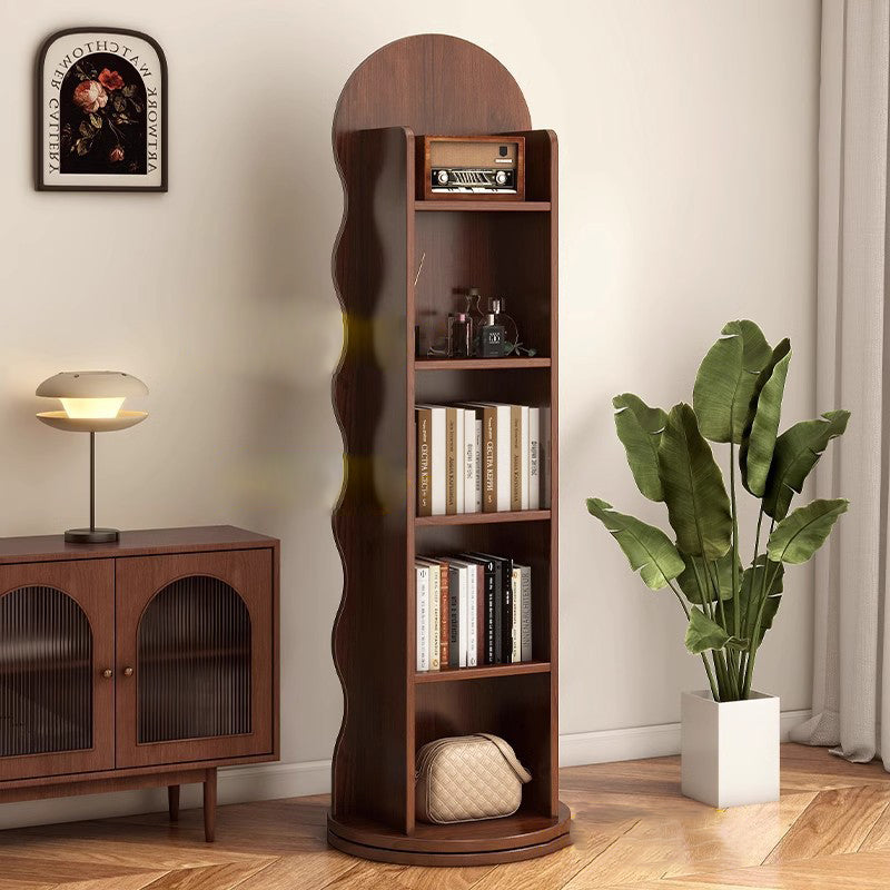 Contemporary Scandinavian Wavy Medium-Density Fiberboard Glass Full-Length Mirror Bookshelf 5-Tier For Bedroom