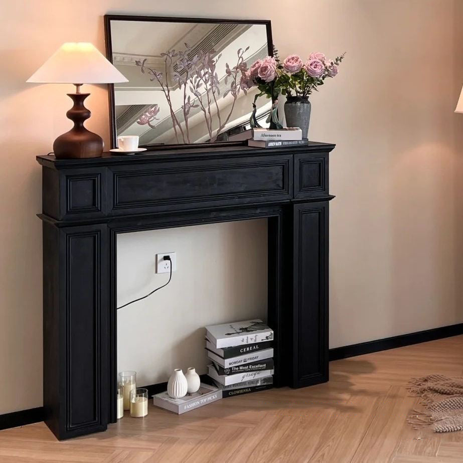 Traditional Vintage Square Artificial Wood Panel Veneer Mantel For Living Room