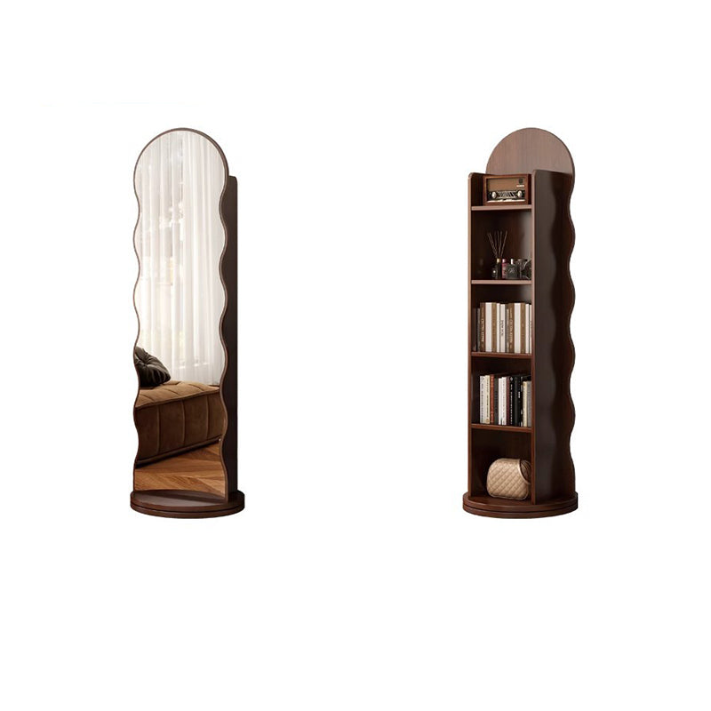Contemporary Scandinavian Wavy Medium-Density Fiberboard Glass Full-Length Mirror Bookshelf 5-Tier For Bedroom