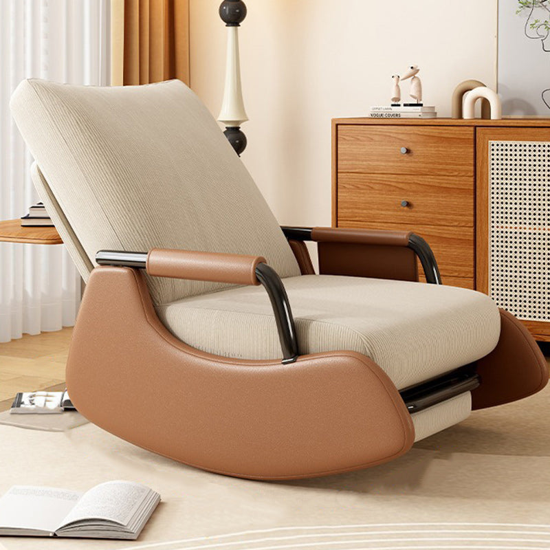 Modern Minimalist Square Recliner with Foldable Backrest and Footrest — Corduroy & Cotton-Sponge Padding, Faux Leather Upholstery, Wood & Carbon Steel Frame for Bedroom