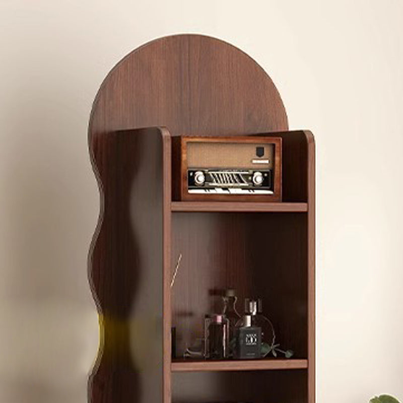 Contemporary Scandinavian Wavy Medium-Density Fiberboard Glass Full-Length Mirror Bookshelf 5-Tier For Bedroom