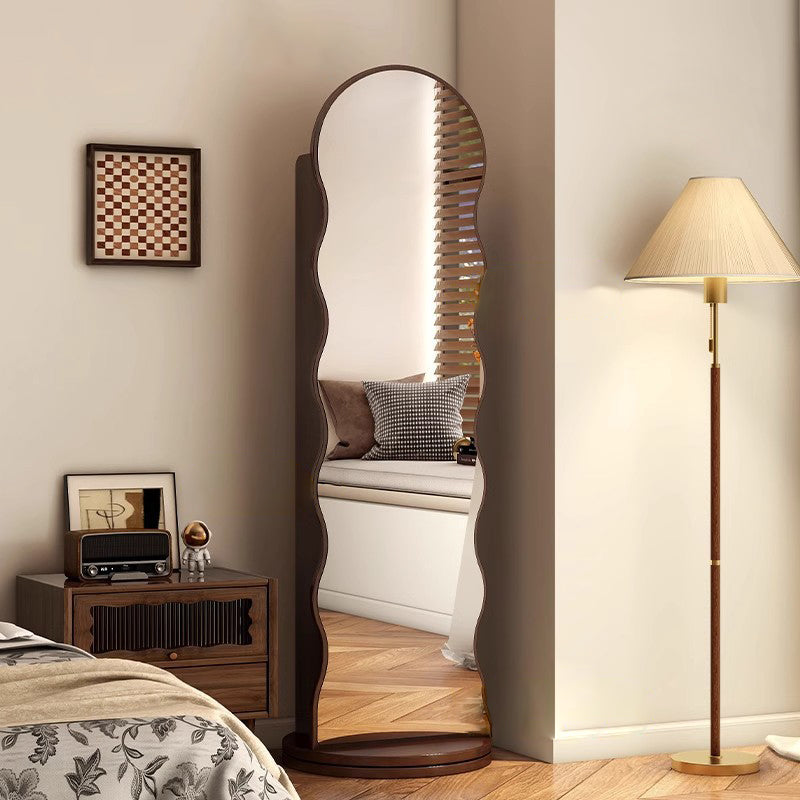 Contemporary Scandinavian Wavy Medium-Density Fiberboard Glass Full-Length Mirror Bookshelf 5-Tier For Bedroom