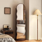 Contemporary Scandinavian Wavy Medium-Density Fiberboard Glass Full-Length Mirror Bookshelf 5-Tier For Bedroom