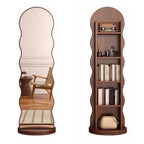 Contemporary Scandinavian Wavy Medium-Density Fiberboard Glass Full-Length Mirror Bookshelf 5-Tier For Bedroom