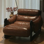 Traditional Vintage Rectangular Oil-Waxed Leather Iron Accent Chair Backrest Armrest For Living Room