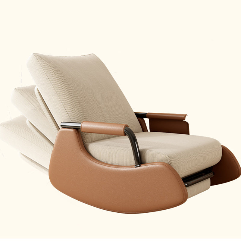 Sofá reclinable cuadrado moderno minimalista con respaldo y reposapiés plegables — pana y acolchado de algodón y esponja, tapizado de piel sintética, estructura de madera y acero al carbono para dormitorio
