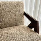 Traditional French Rectangular Cotton-Linen Fabric Solid Wood Accent Chair Backrest Armrest For Living Room