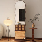 Contemporary Scandinavian Wavy Medium-Density Fiberboard Glass Full-Length Mirror Bookshelf 5-Tier For Bedroom