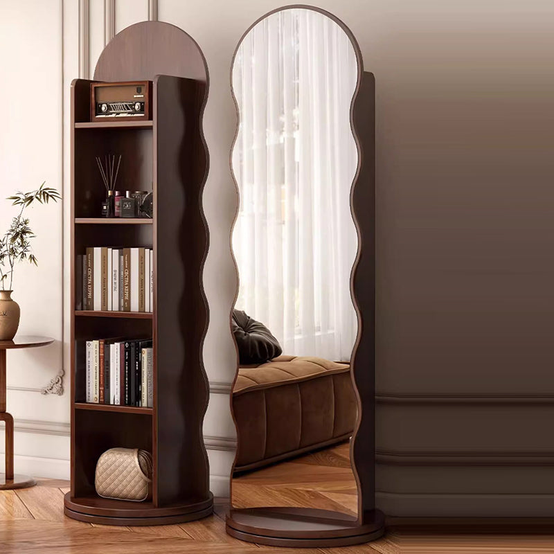 Contemporary Scandinavian Wavy Medium-Density Fiberboard Glass Full-Length Mirror Bookshelf 5-Tier For Bedroom