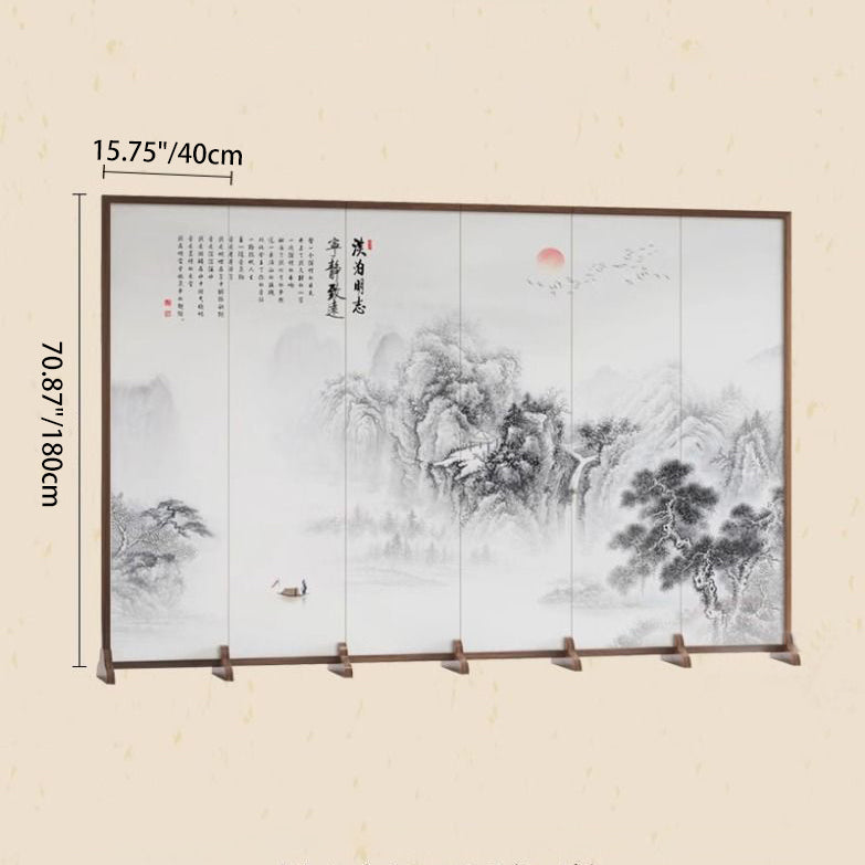 Divisor de ambiente rectangular tradicional chino de madera maciza de abeto contrachapado de lona de algodón para sala de estar