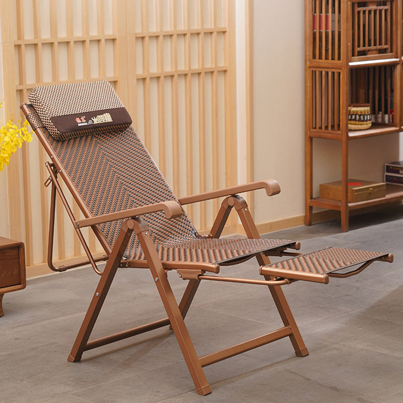 Tumbona reclinable rectangular tradicional de granja, de PE trenzado con estructura de acero, reposabrazos y respaldo para sala de estar