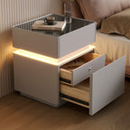 Modern Minimalist Rectangular Glass Microfiber Leather Solid Wood Nightstand 3-Drawer For Bedroom