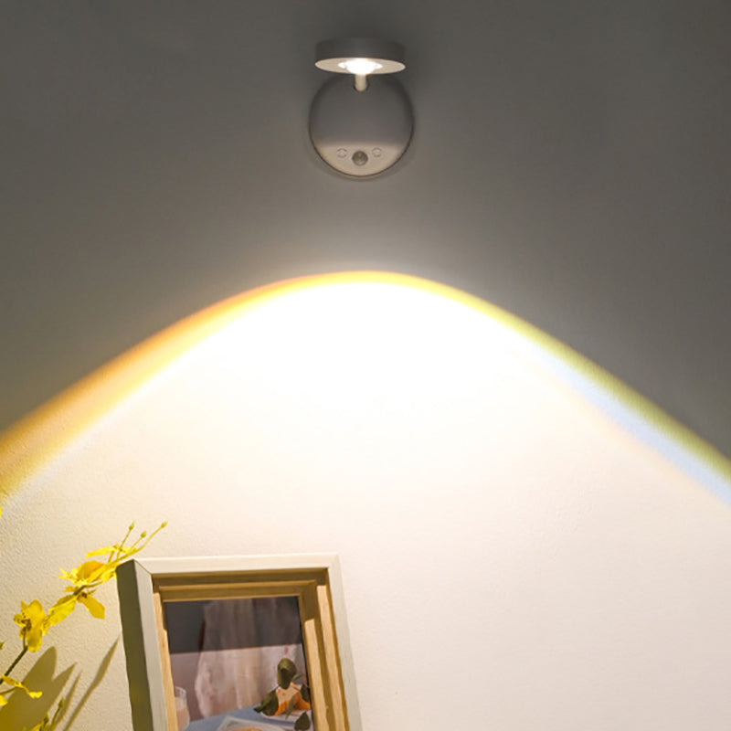 Lámpara de pared LED redonda, recargable, con sensor de movimiento, de ABS, impermeable, para patio exterior, de simplicidad moderna