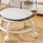 Modern Minimalist Round Acrylic Faux Leather Low Stool on Wheels – Plastic Living Room Stool