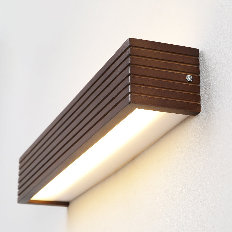 Traditional Japanese Striped Rectangular Wood LED Vanity Mirror Front Wall Sconce Lamp For Bedroom