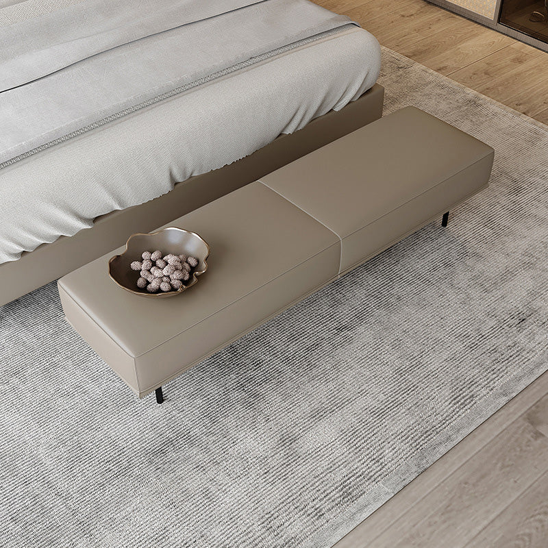 Modern Minimalist Rectangular Cushioned Bench - Microfiber Leather Upholstery with Wood & Carbon Steel Frame, Low Backless End-of-Bed Stool for Bedroom