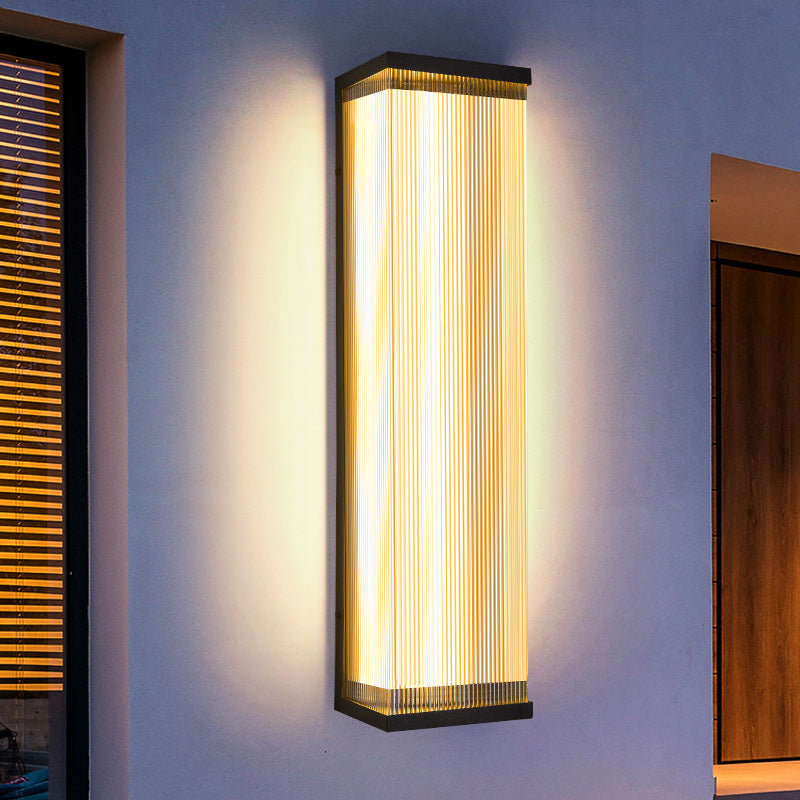 Modern Fluted Acrylic LED Outdoor Wall Sconce Waterproof Tall Exterior Light Fixture for Front Porch and Patio