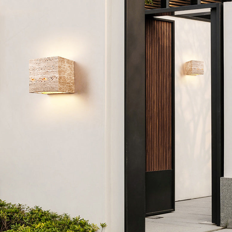 Organic Modern Natural Travertine Wall Sconce Waterproof LED Up/Down Accent Light for Indoor and Outdoor Decor