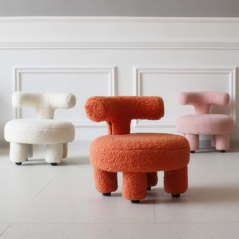 Contemporary Nordic Sherpa Fabric Wood Sponge Round Chair Backrest For Living Room