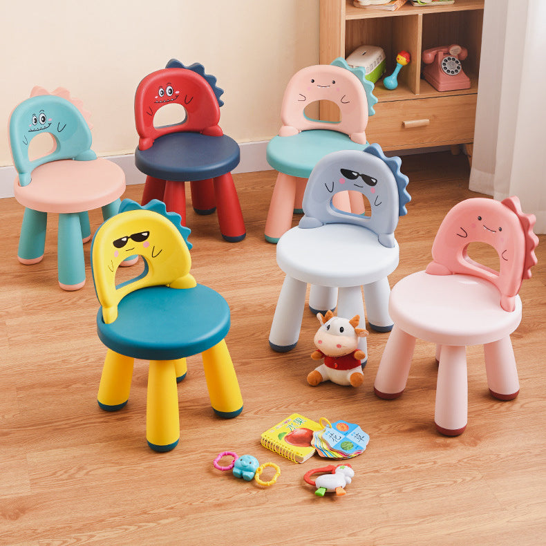 Taburete infantil redondo de plástico con respaldo de dinosaurio contemporáneo - Divertido acento para la sala de estar