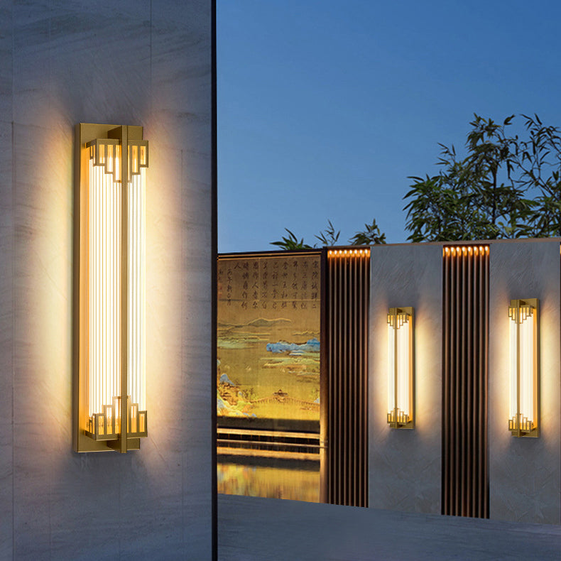 Lámpara de pared LED rectangular de cristal de acero inoxidable impermeable estilo chino tradicional para patio exterior