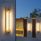 Lámpara de pared LED rectangular de cristal de acero inoxidable impermeable estilo chino tradicional para patio exterior