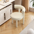 Contemporary Nordic Round Faux Leather Vanity Stool with Iron Frame and Arc Back for Bedroom