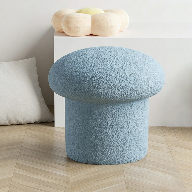 Modern Minimalist Mushroom Cylinder Sherpa Fleece Wood Vanity Stool For Bedroom