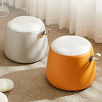 Puf Cilíndrico de Tela Elegante y Moderno – Taburete Bajo para Sala de Estar
