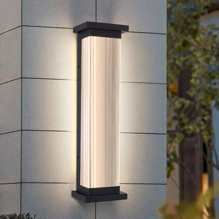 Lámpara de pared moderna minimalista de acero inoxidable acrílico rectangular a rayas impermeable para patio exterior