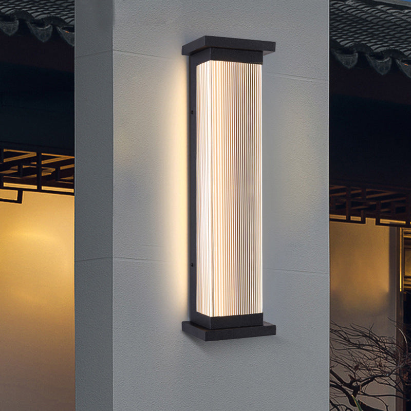 Lámpara de pared moderna minimalista de acero inoxidable acrílico rectangular a rayas impermeable para patio exterior