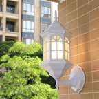 Lámpara de pared tradicional europea de aleación de aluminio con diseño de castillo y cristal, 1 luz, impermeable, para patio exterior