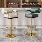 Contemporary Luxury Faux Leather Upholstered Height Adjustable Swivel Bar Stool Armrest Footrest For Dining Room