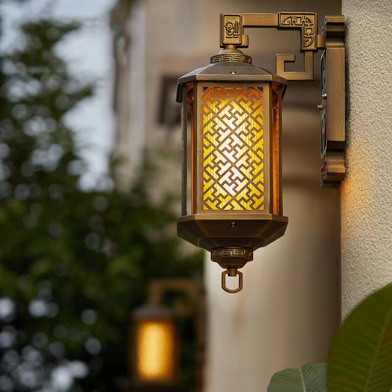 Lámpara aplique de pared exterior con 1 luz, estilo pagoda china tradicional, de aluminio cepillado, para patio
