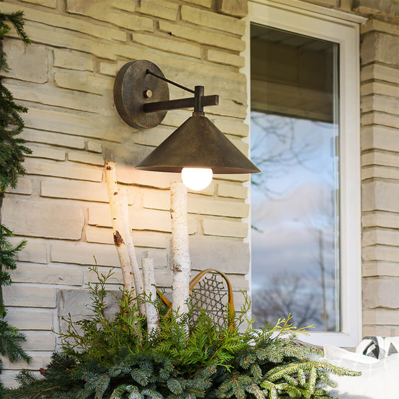 Contemporary Industrial Tapered Iron 1-Light Outdoor Wall Sconce Lamp For Outdoor Patio