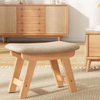 Banco Zapatero Cuadrado Minimalista Moderno de Madera de Caucho con Cojín Tapizado de Algodón-Lino, Taburete Bajo para Sala de Estar