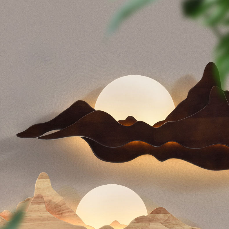Lámpara de pared LED china tradicional de madera para sala de estar con diseño de paisaje