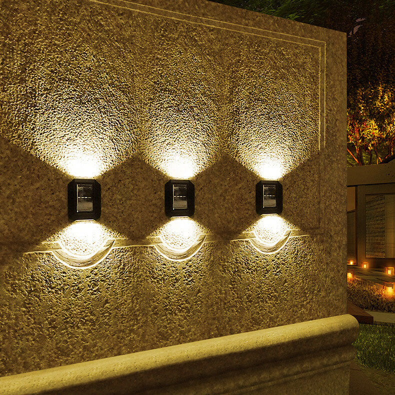 Waterproof Solar Up and Down Wall Sconce Outdoor LED Fence Light Modern Exterior Lighting for Patio and Porch