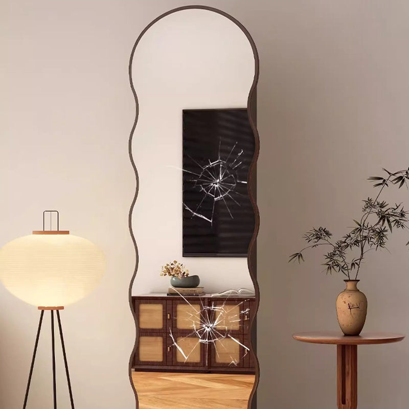 Contemporary Scandinavian Wavy Medium-Density Fiberboard Glass Full-Length Mirror Bookshelf 5-Tier For Bedroom