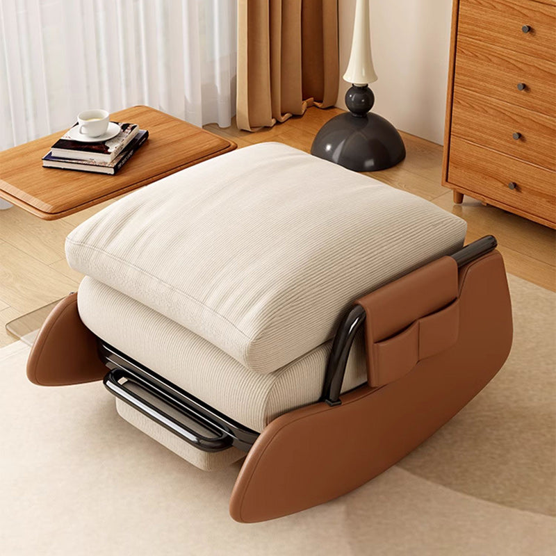 Sofá reclinable cuadrado moderno minimalista con respaldo y reposapiés plegables — pana y acolchado de algodón y esponja, tapizado de piel sintética, estructura de madera y acero al carbono para dormitorio