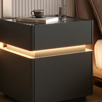 Modern Minimalist Rectangular Glass Microfiber Leather Solid Wood Nightstand 3-Drawer For Bedroom